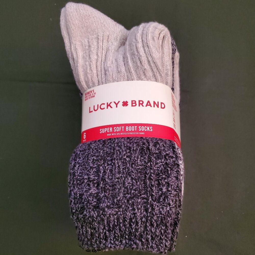Lucky Brand Women's Super Soft Boot Socks Fits Shoe Sizes 5-10, 6 Pair New